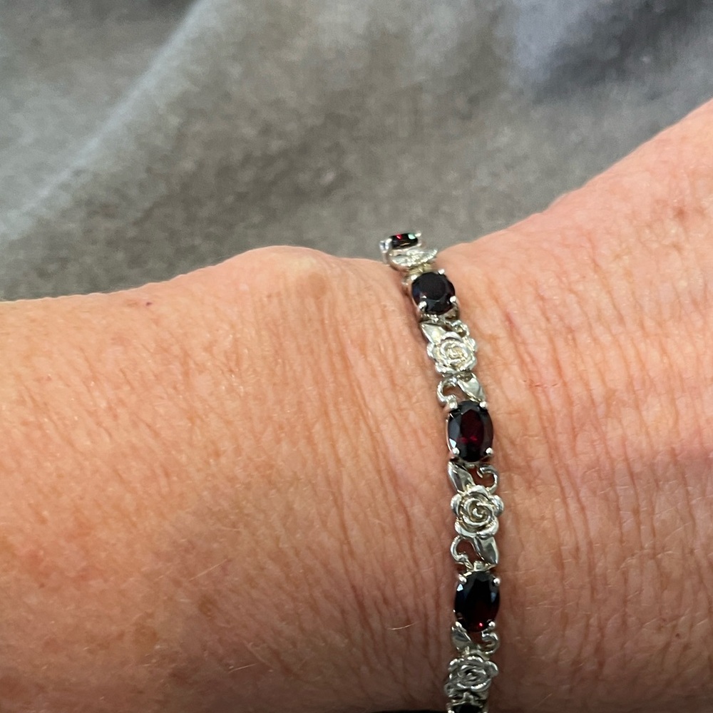 Sterling Rose & Garnet Bracelet-7 - Picture 8 of 9